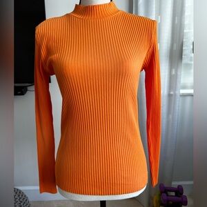 ZARA New Bright Orange Top ribbed mock neck long sleeve top. Never worn
